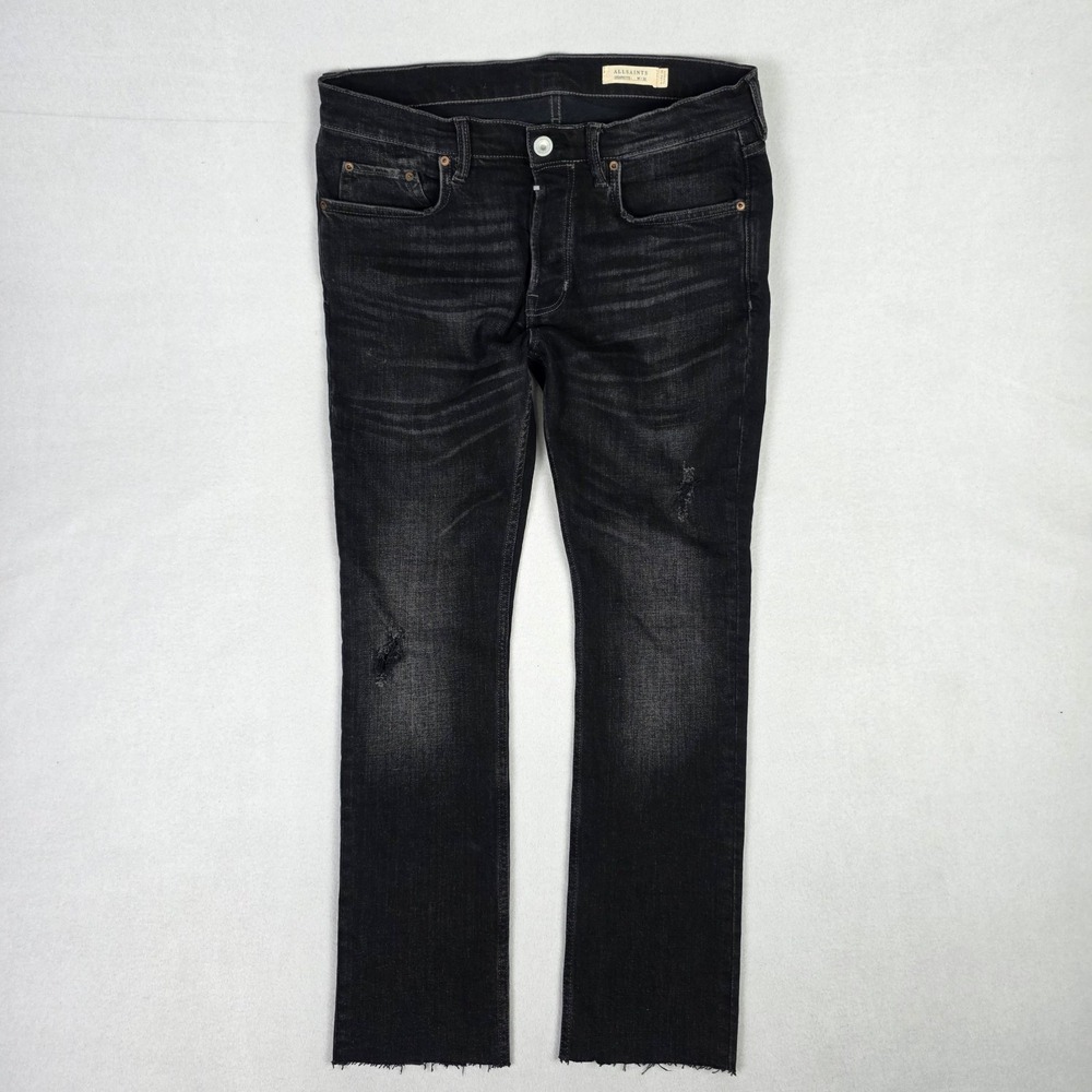 All Saints Cigarette Skinny Jeans Mens 32x28 Black Fade Skater Grunge Distressed